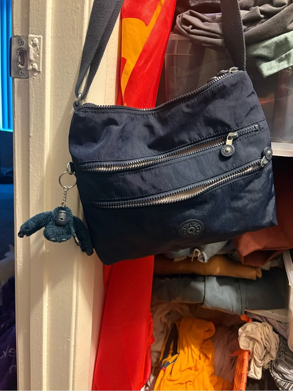 Kipling Navy Classic Nylon Crossbody with Monkey Key Charm